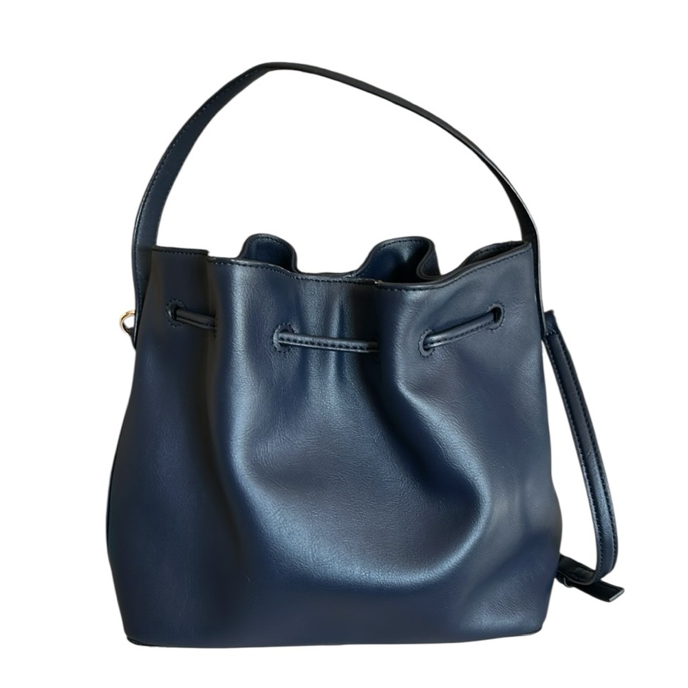 Talbots Navy Blue Suede Drawstring Bucket Bag Crossbody Hand Bag - Picture 3 of 10